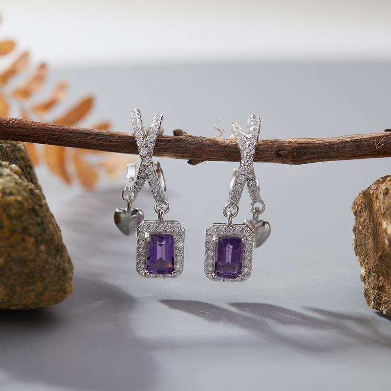 S925 Sterling Silver Natural Colored Treasure, Sugar Cube Stud Earrings, Ear Jewelry Gifts, Light Luxury, Elegant Niche Temperament, High-End Earrings