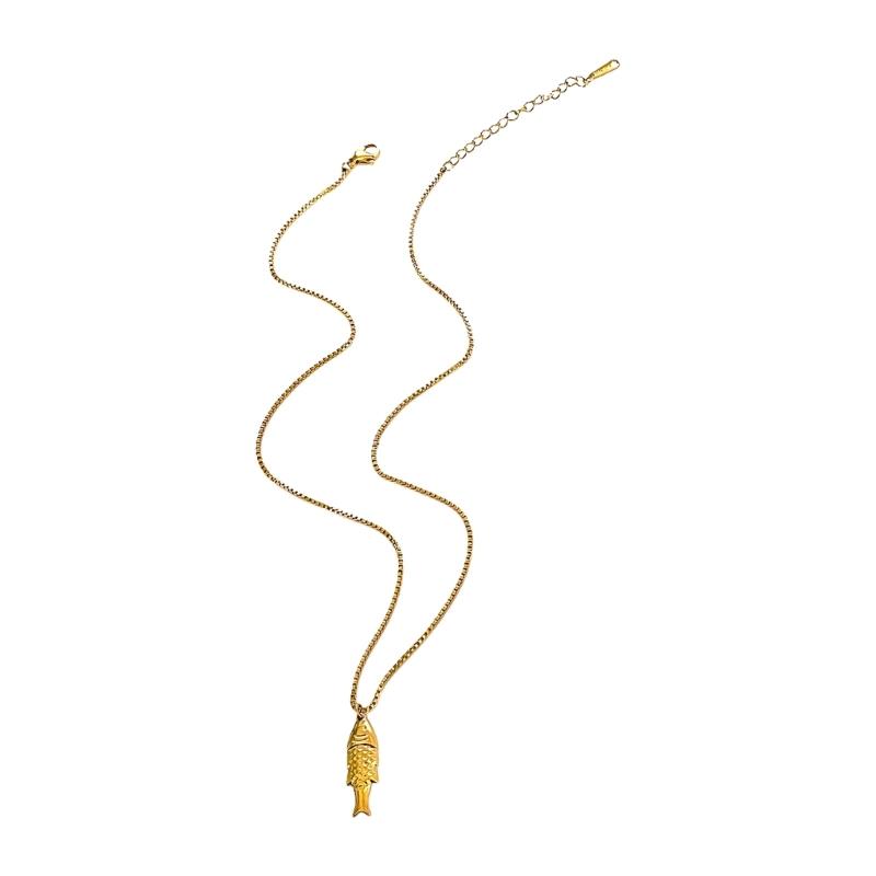 Stylish Fish Charm Handmade Necklace Stainless Steel Everyday Jewelry Gift For Her Trendy Clavicle Chain