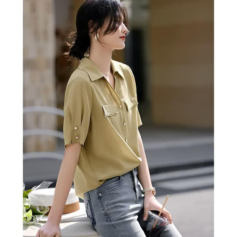 XWI Women s V-Neck Short Sleeve Casual Shirt M