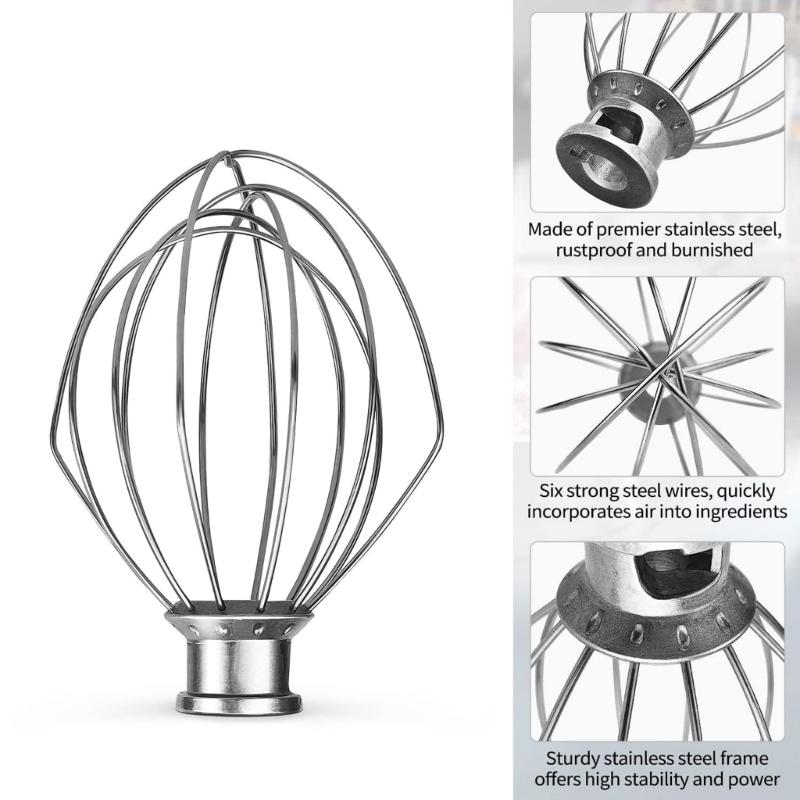 Wire Whip Stainless Steel for 4.5QT Bowl-Lift Stand Mixer K45WW 6-Wire Whisk Attachment Balloon Whisk for Eggs