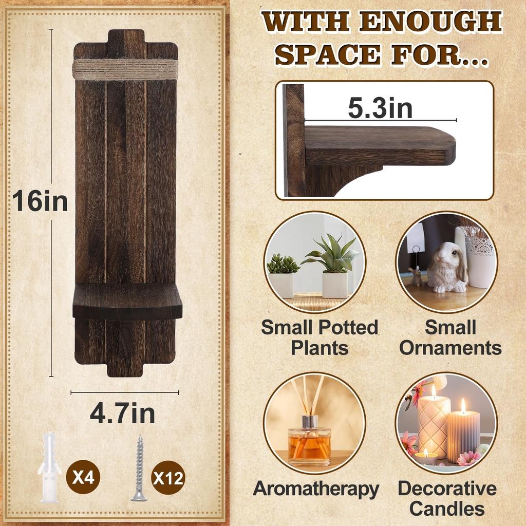 Vintage nástěnná dekorace svícny 2ks Domácí závěsná umělecká dekorace Ručně vyráběné dřevěné svícny do ložnice obývacího pokoje