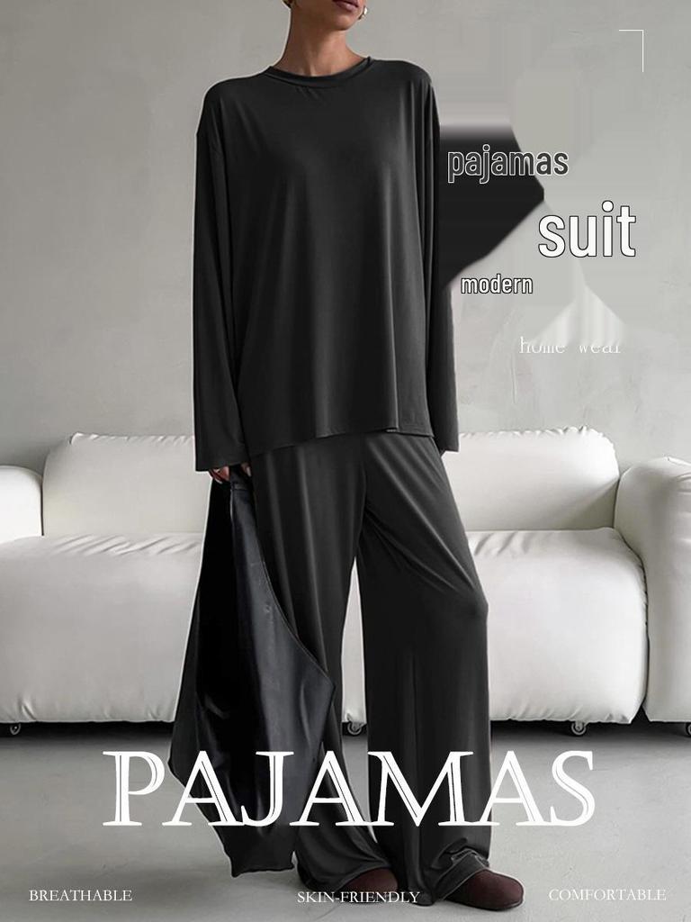 European & American Women's Knit Pajama Set: 2025 Autumn/Winter Loose Round Neck Long Sleeve Top & Pants