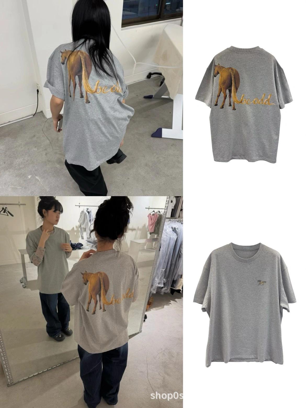 Женская футболка с коротким рукавом, корейский дизайн, лимитированная серия, Год Лошади S серый