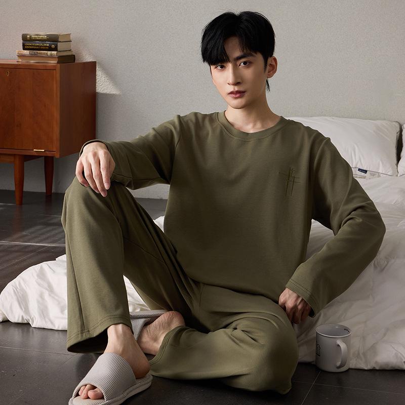 Men's Korean Style Cotton Pajamas Set - Autumn, Long Sleeve, Casual, Loose Fit