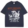 Funny Kitty Cat Biscuits Meme Graphic Vintage T Shirts Men Women Humor Fashion T Shirt Oversized Cotton Casual T-shirt