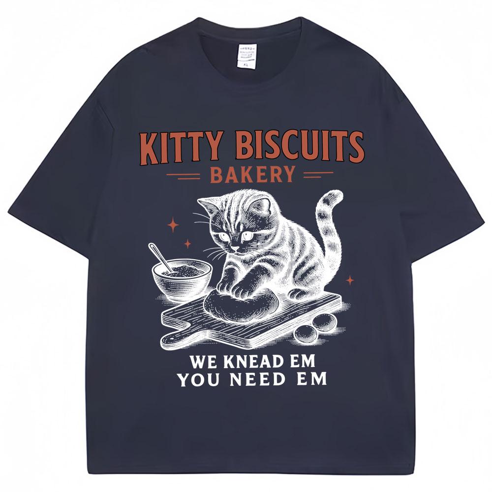 Funny Kitty Cat Biscuits Meme Graphic Vintage T Shirts Men Women Humor Fashion T Shirt Oversized Cotton Casual T-shirt