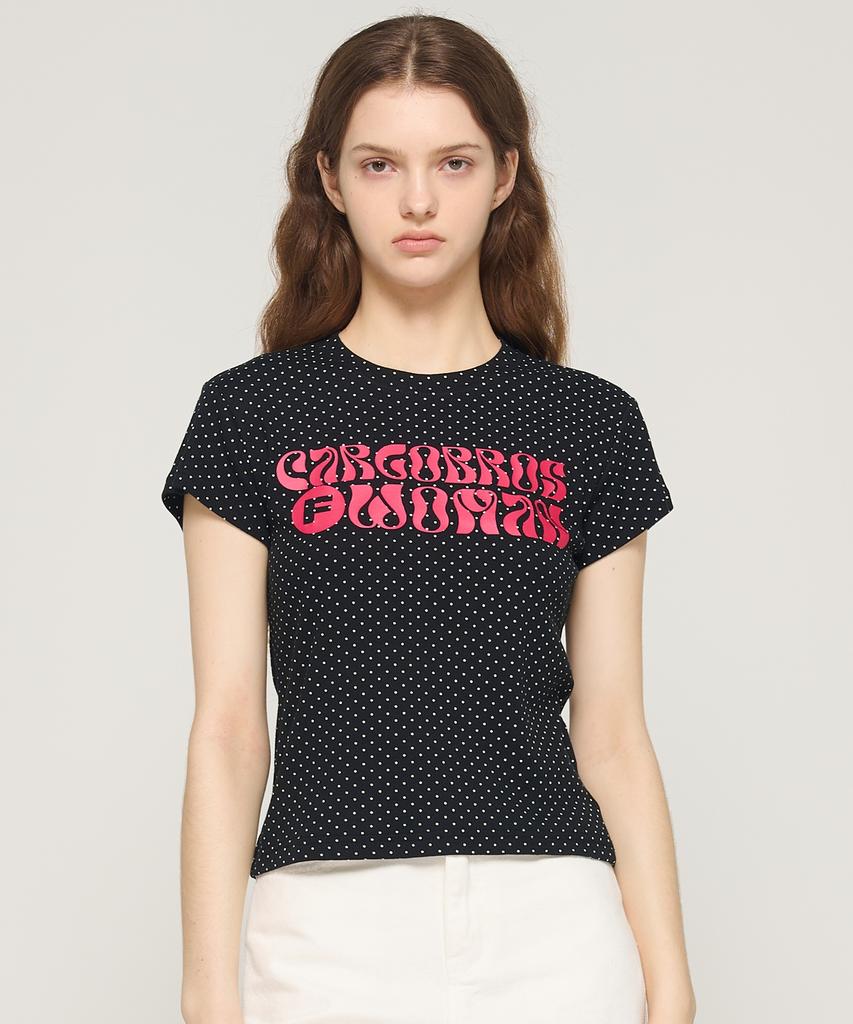 CARGOBROS FOR WOMAN Dot Pattern Short Sleeve T-Shirt (Black)