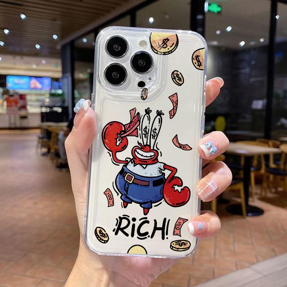 Süße SpongeBob S-Quadratpants Handyhülle für iPhone 17 Air 16 15 14 Plus 13 12 11 Pro Max X Xs XR 8 e Weiche TPU Transparente Hülle