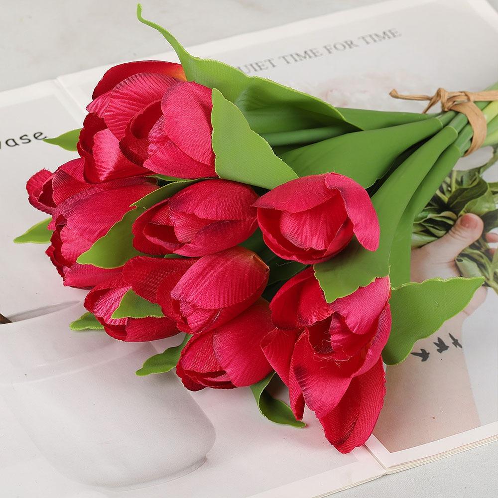 

12 Heads Tulip Artificial Flower Green Leaves Silk Petals Simulation Tulip Flower Photo Props Multicolor Faux Flower Gift рожевий червоний колір