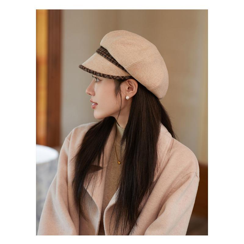 Chapeau octogonal d'automne et d'hiver pour femme, chapeau de gavroche rétro, béret en laine