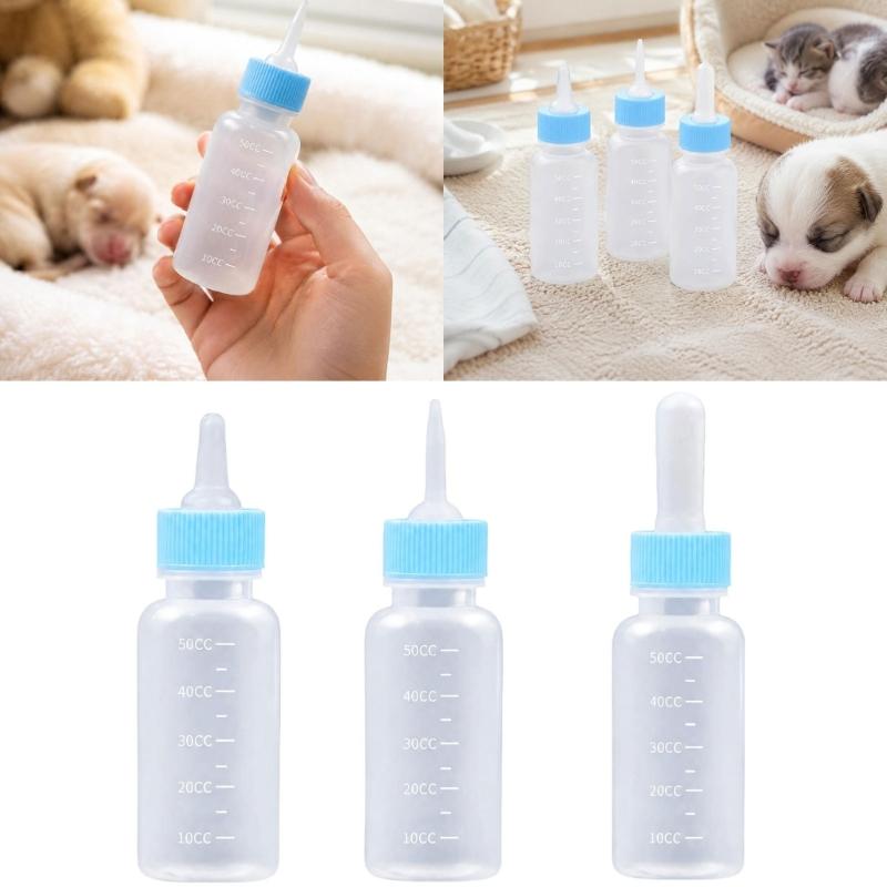 Newborns Cats and Dog Nursing Bottles with 3 Teat Shape, Plastic Bottles, Clear Scale Lines, and Removable Cap for Hand Feeding