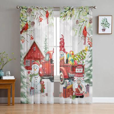 Christmas Truck Snowman Gnome Sheer Curtains for Living Room Decoration Window Curtains Kitchen Tulle Voile Curtains