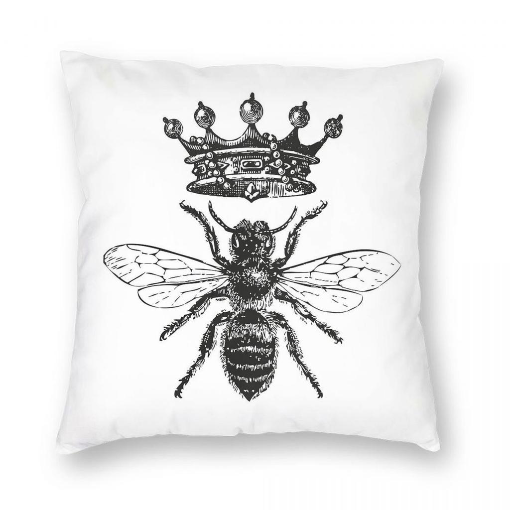 Queen Bee Vintage Honey Square Pillowcase Polyester Linen Velvet Printed Zip Decor Room Cushion Case
