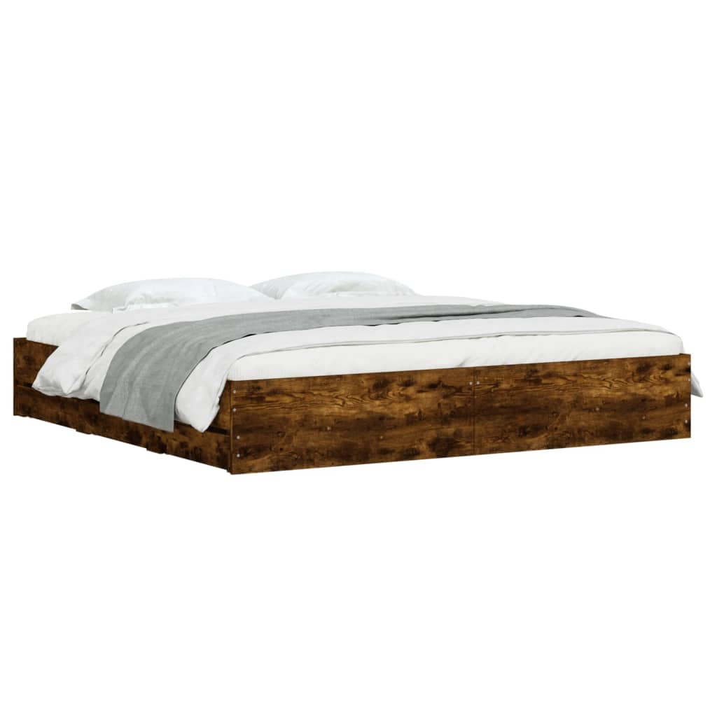 Bed Frame with Drawers Smoked Oak 160 x 200 cm Wood Based Material