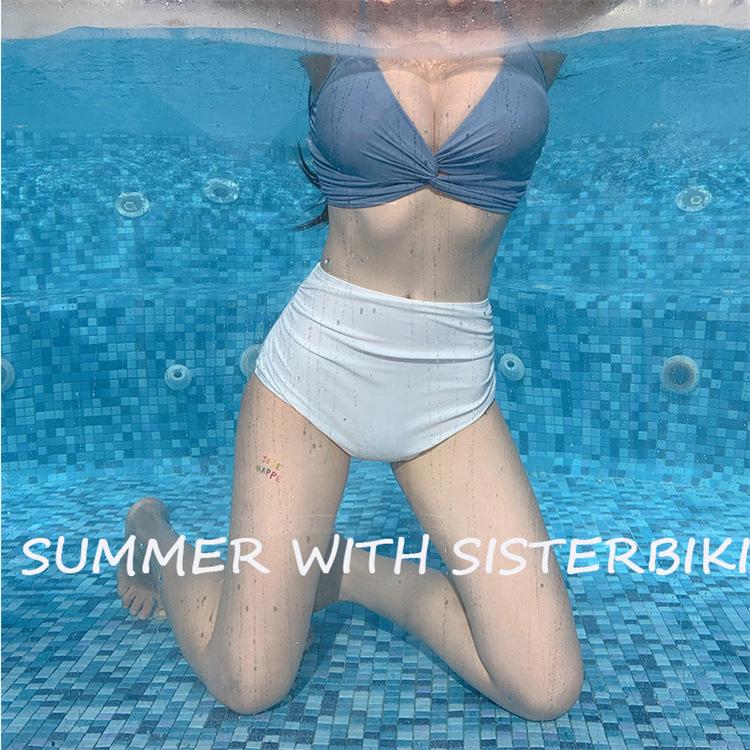 2023 Korean Twist Bikini: High Waist Color Block Two-Piece Swimwear for Women