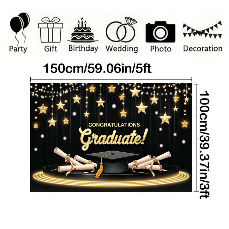 Studentfest Banner med Studentmössa&Examensbevis&Stjärna Design, Bakgrund för Hemträdgårdsfiranden, Studentfest Dekoration