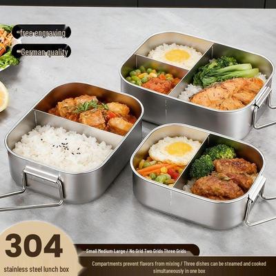304 Stainless Steel Compartment Lunch Box with Lid for Office, Cafeteria, Meal Prep, and Student Bento.