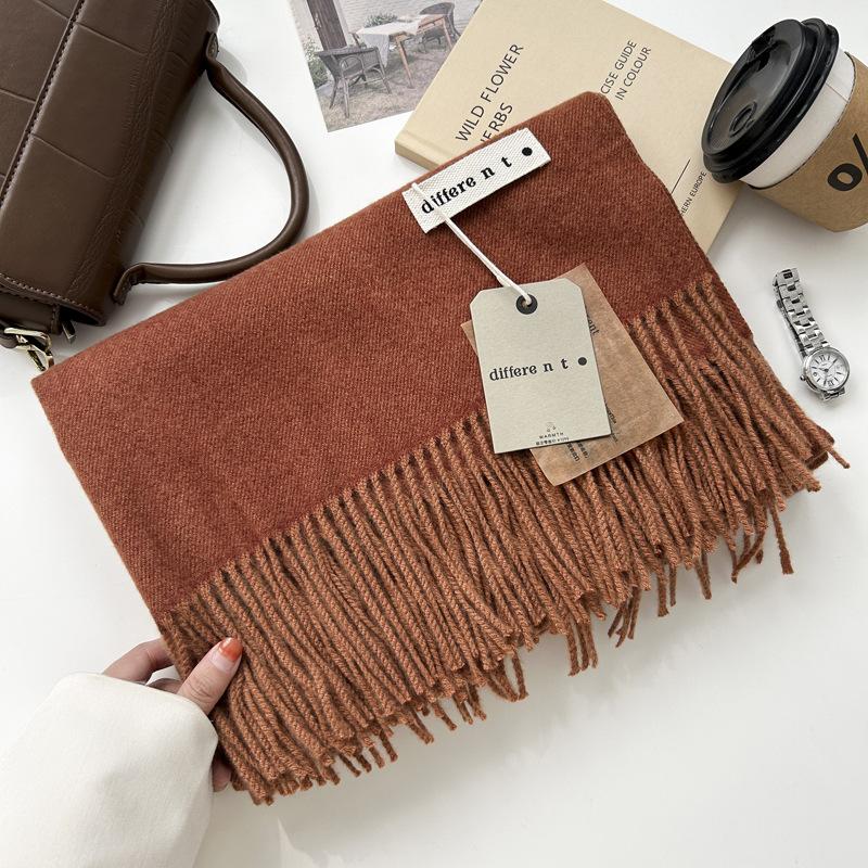 300G Jednolity Kolor Imitacja Kaszmiru Szalik Damski Zimowy Premium, Szal Z Kaszmiru Z Frędzlami