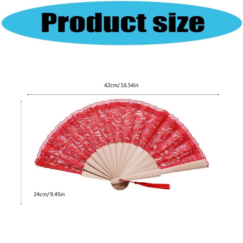 Lacework Handheld Fan with Wood Frame Decorative Fan For Wedding Ceremony Cooling Fan for Bridal Shower Decoration
