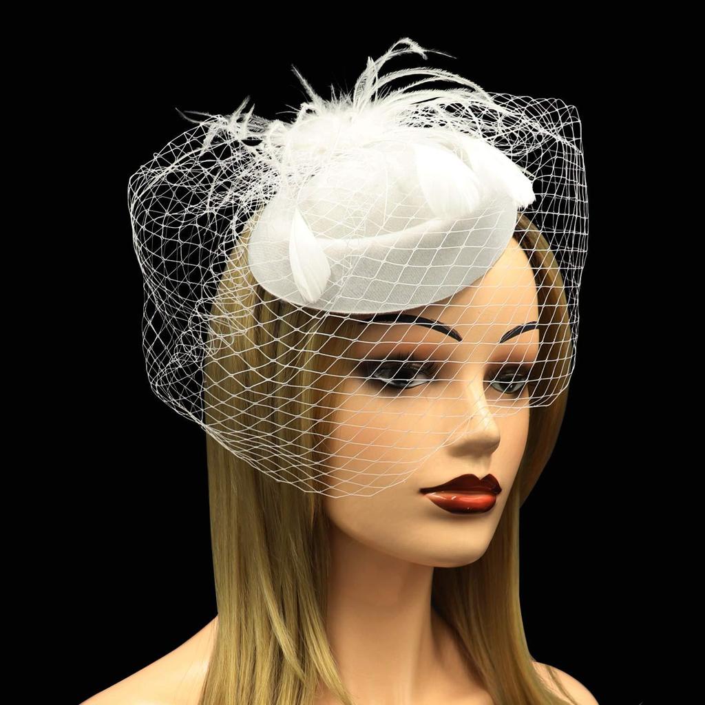 Berretto con Piume di Struzzo: Diadema da sposa retrò con rete e fiori per feste di socialite
