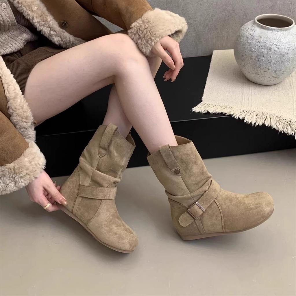 Retro Inner Heightening Short Boots Women's Autumn and Winter Ugly Cute Pile Thick-soled Martin Boots Birkenstock Western Cowboy Boots