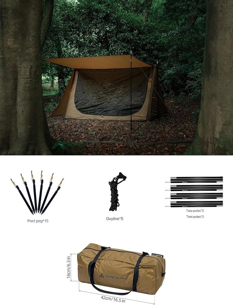 2-Person Backpacking Tent with Canopy, 4-Season Camping, Hiking, Mountain Hunting, Weatherproof, Ultralight, Large, Easy Setup, 82*55*47cm