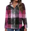 Women's Casual Fashion Plaid Print Half-Open Collar Long Sleeve Shirt