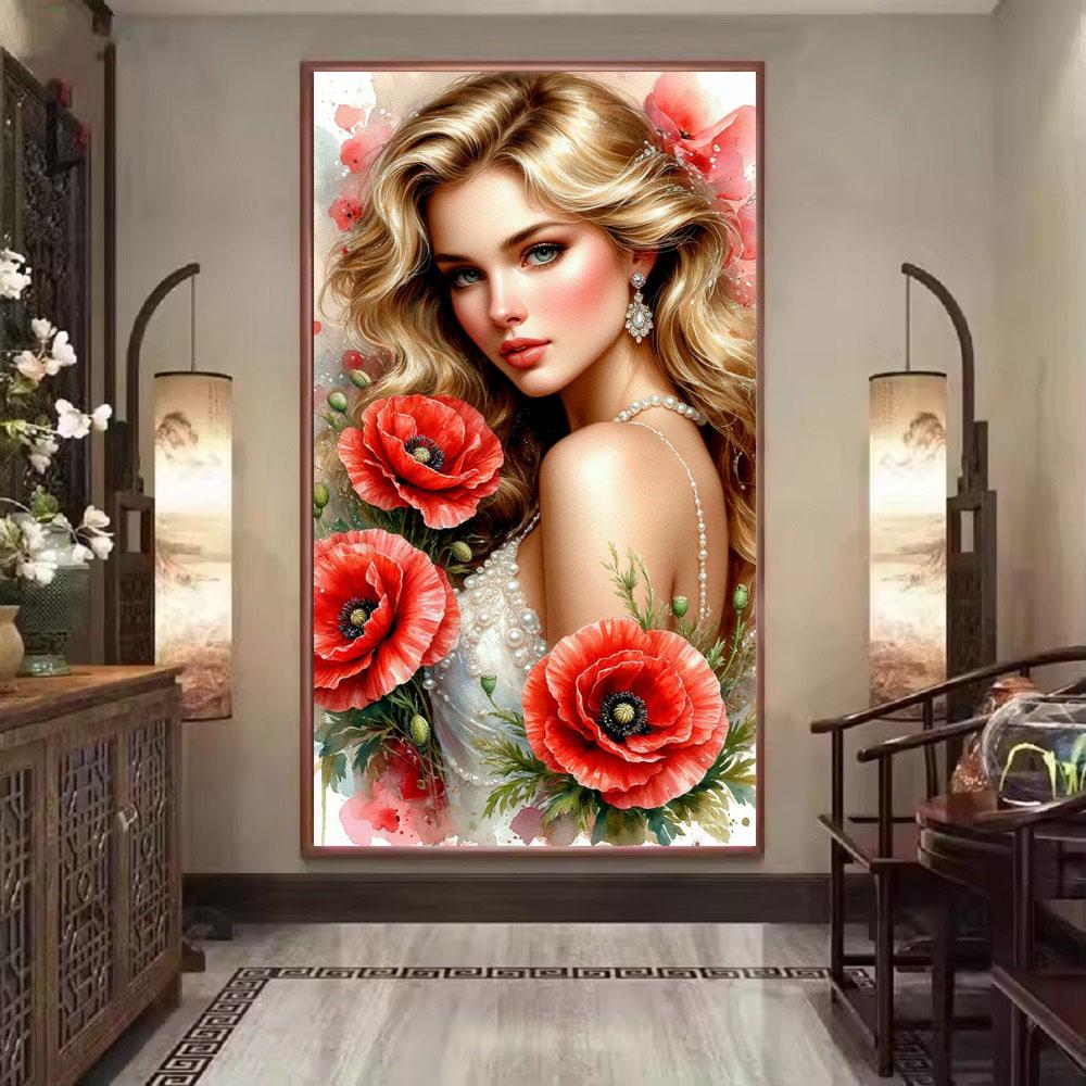 Beautiful Girl and Tulip Flowers DIY Diamond Painting Cross Stitch Full Drills Diamond Mosaic New Collection Home Decor