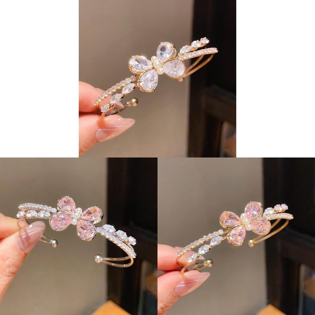 Fashion Butterfly Zircon Double Layer Bracelet For Women With Elegant Silver Finish