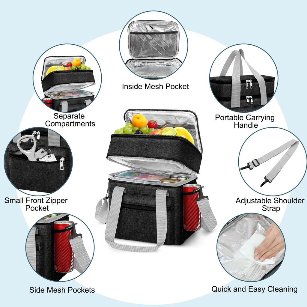 Multifunctional Double Layers Tote Cooler Lunch Bags for Women Men Large Capacity Travel Picnic Lunch Box with Shoulder Strap