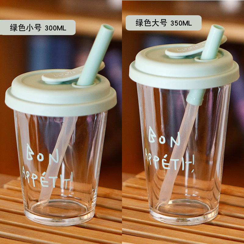 High Aesthetic Printed Straw Cup, Glass Cup with Lid, Portable Flip Over Student Water Cups, Beverage Beer Glass, Wine Glasses