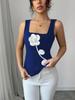 Sleeveless Women's Knitted Shirt with 3D Flowers - European & American Style
