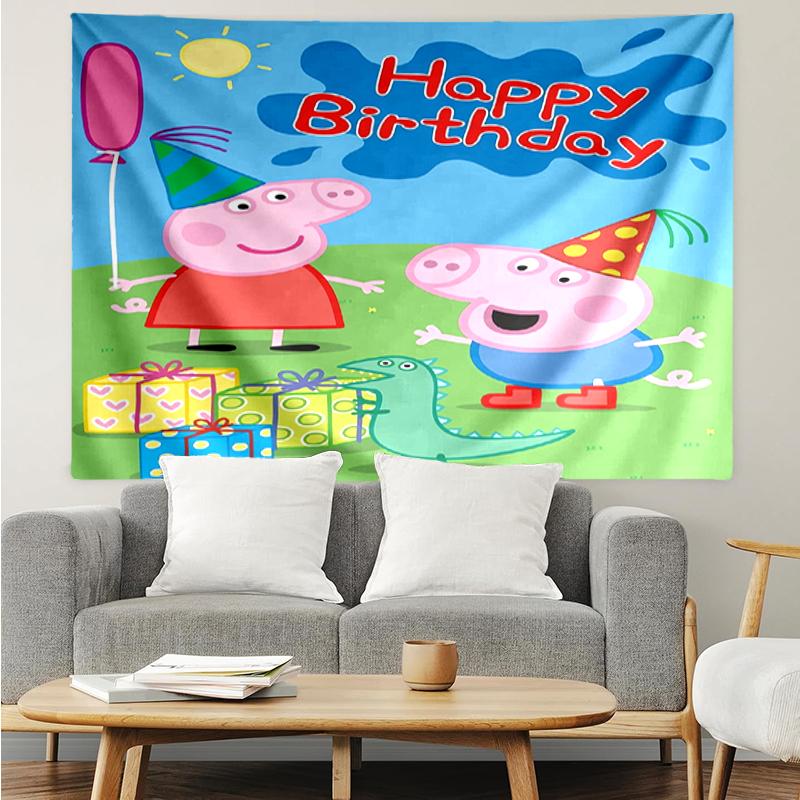 Peppa-Pig Print Tapestry, Backdrop, Easy Setup, Ideal for Bedroom, Office & Living Room, with Aesthetic Wall Hanging Decor.
