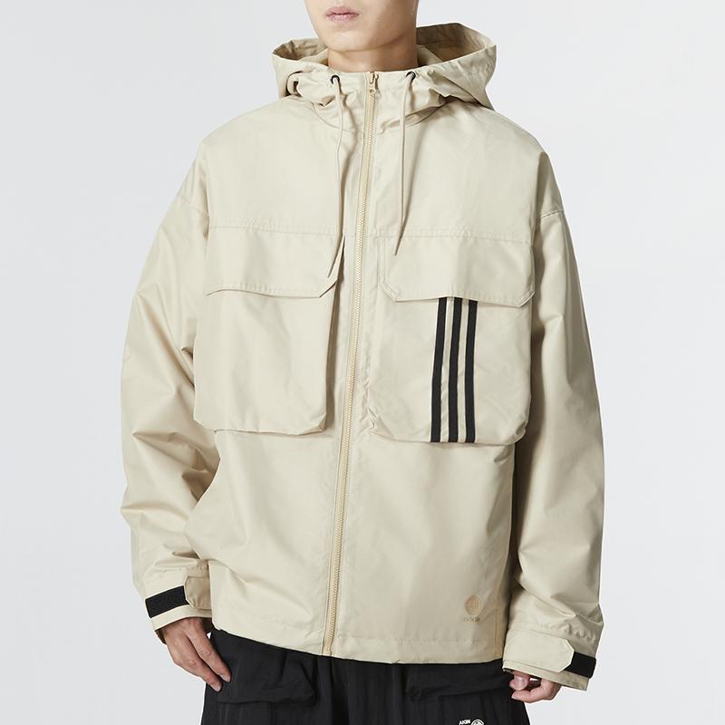 Adidas Utility Wb3 Striped Sports Casual Hooded Jacket Men Outerwear Khaki HM3820