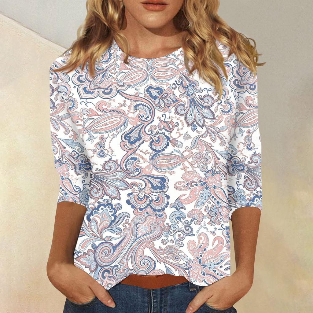 Women Casual Loose Fit Top 3/4 Sleeve Lightweight Printed Blouse Soft Fabric Comfortable Fit Stylish Design