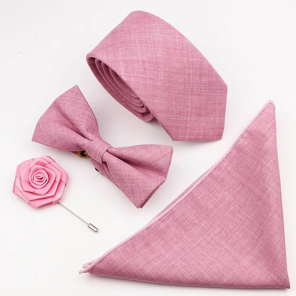 Sada 4ks kravat, Pánské, Šalvějová zelená, Motýlek na kravatu z bavlny, Brož na manžetové knoflíčky, K obleku pro ženicha, Svatba,