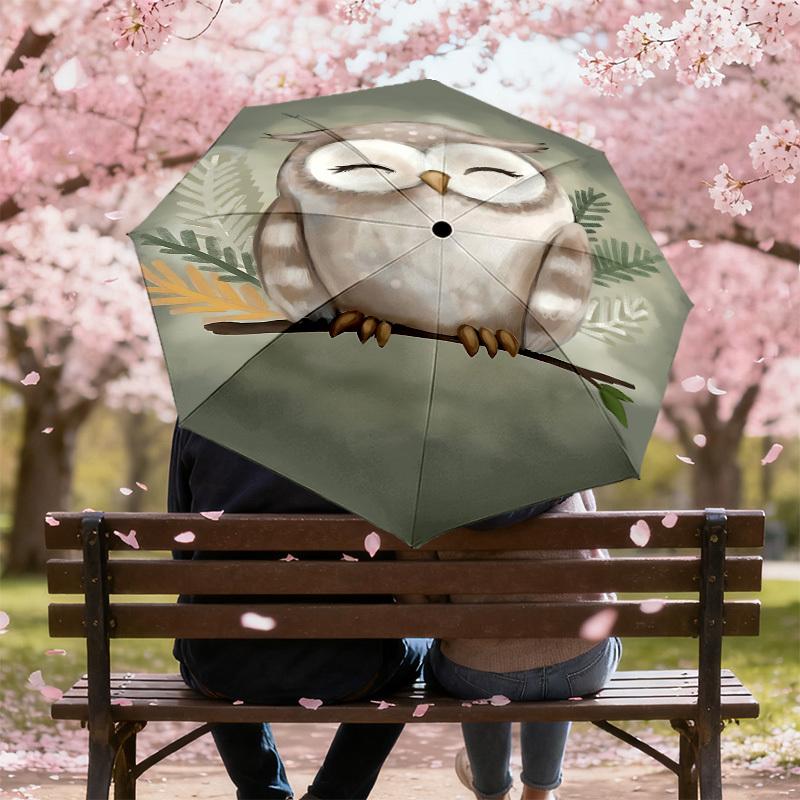 Charming Owl Design Umbrella: Perfect for Outdoor Adventures, Auto-Opening & Closing, Lightweight and Durable, Ideal as a Gift 036