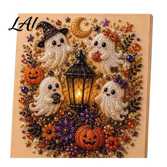 Cozy Autumn Home Decoration Halloween Faux Pearl Painting Kit Cute Ghost 3D Art DIY Reusable Decorative Wall Kit for Adults Christmas Craft Festive