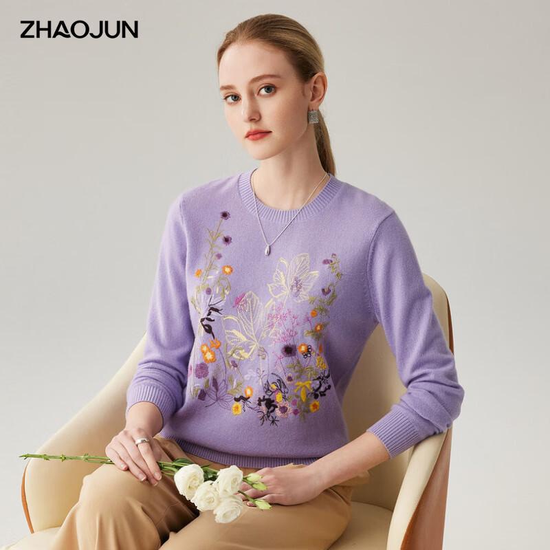 

Женский свитер Zhaojun из 100% кашемира с вышивкой, круглый вырез M