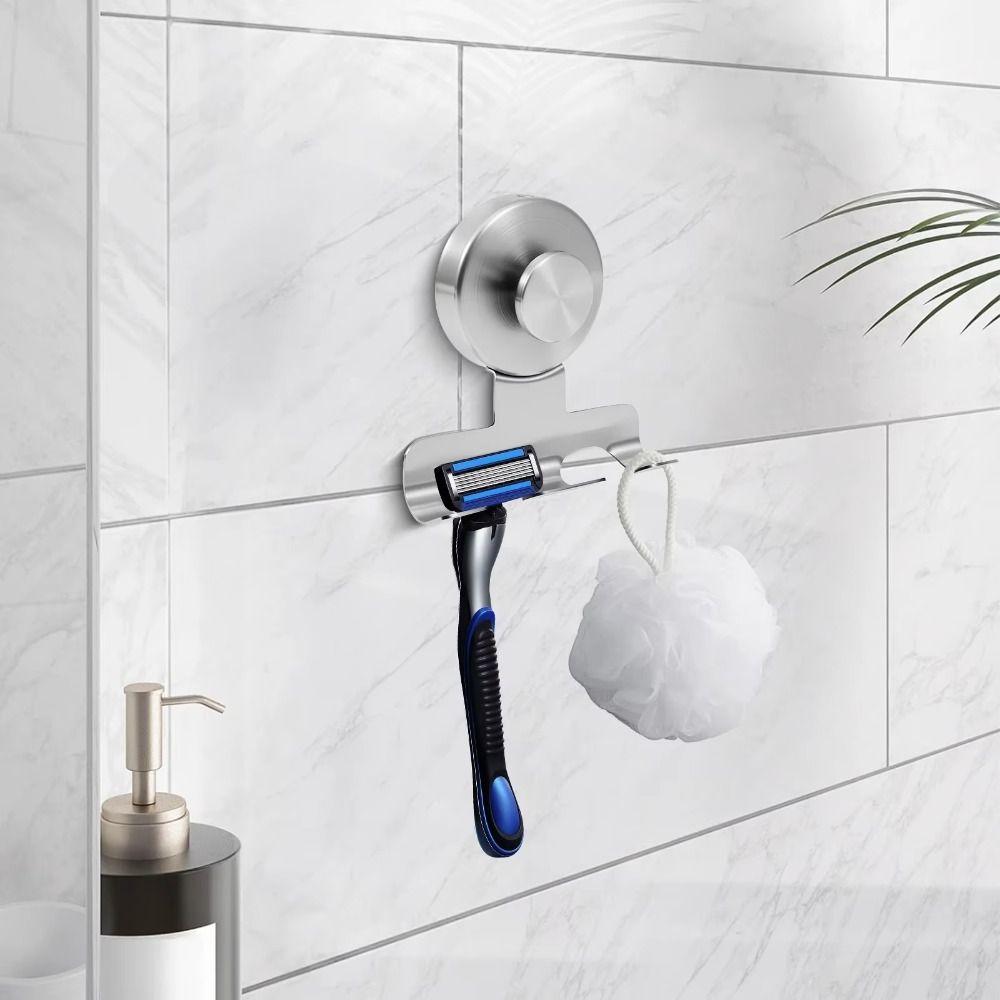 304 Stainless Steel Suction Cup Shaver Holder Shower Razor Hooks  For Bathrobes