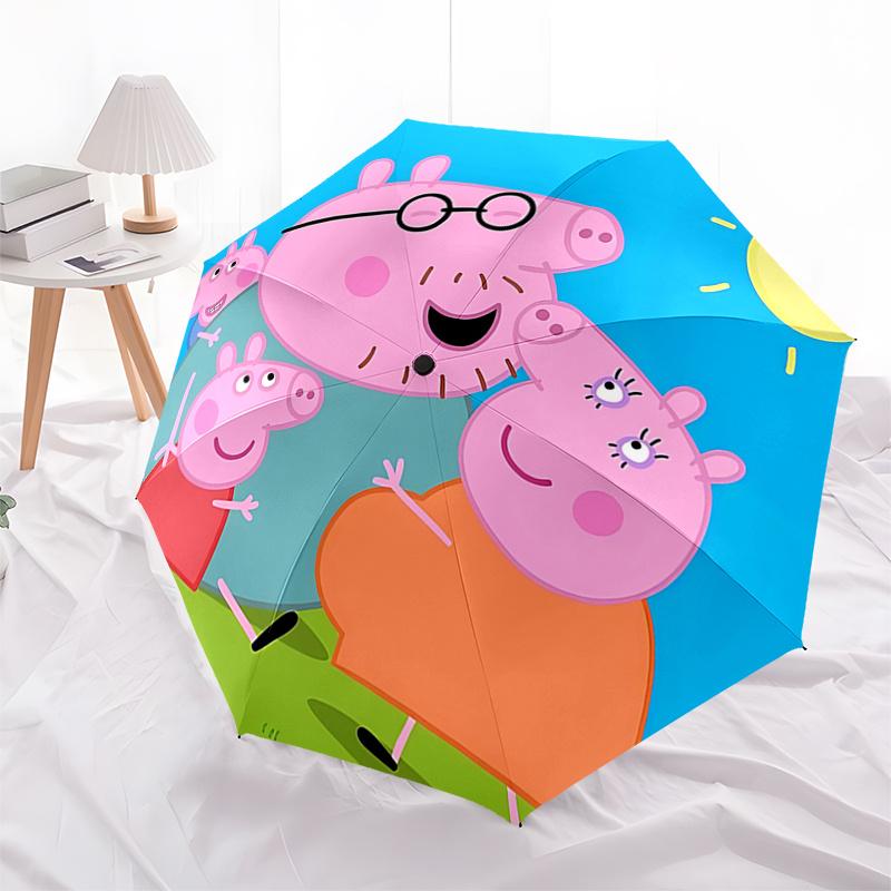

Peppa Pig Family Outdoor Umbrella Automatic Opening and Closing, Portable 3 Fold Design, 8 Bone Iron Frame, Festival Gift for Fans, Traveler