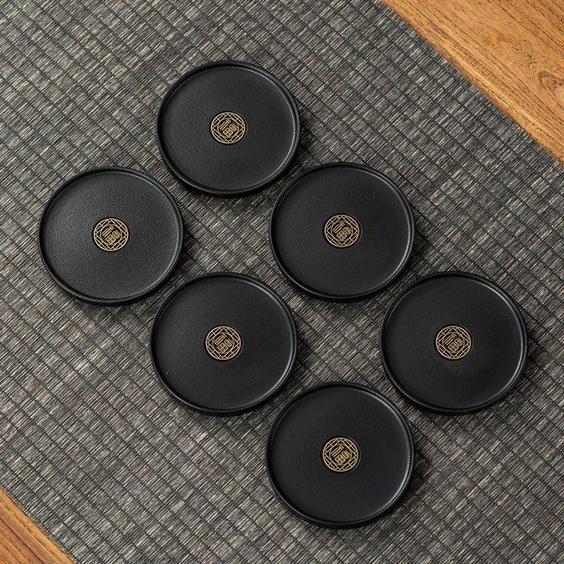 Nordic Gold Plated Dark Green Ceramic Coaster Home Tea Cup Tea Set Accessories Mini Small Tray Home Decoration Porcelain Crafts