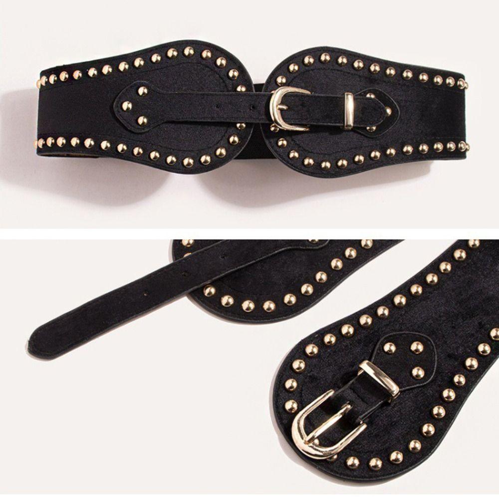 Spicy Girl Suede Rivet Belt PU Leather Wide Waistband Fashion Pu Leather Corset  Skirt Accessories