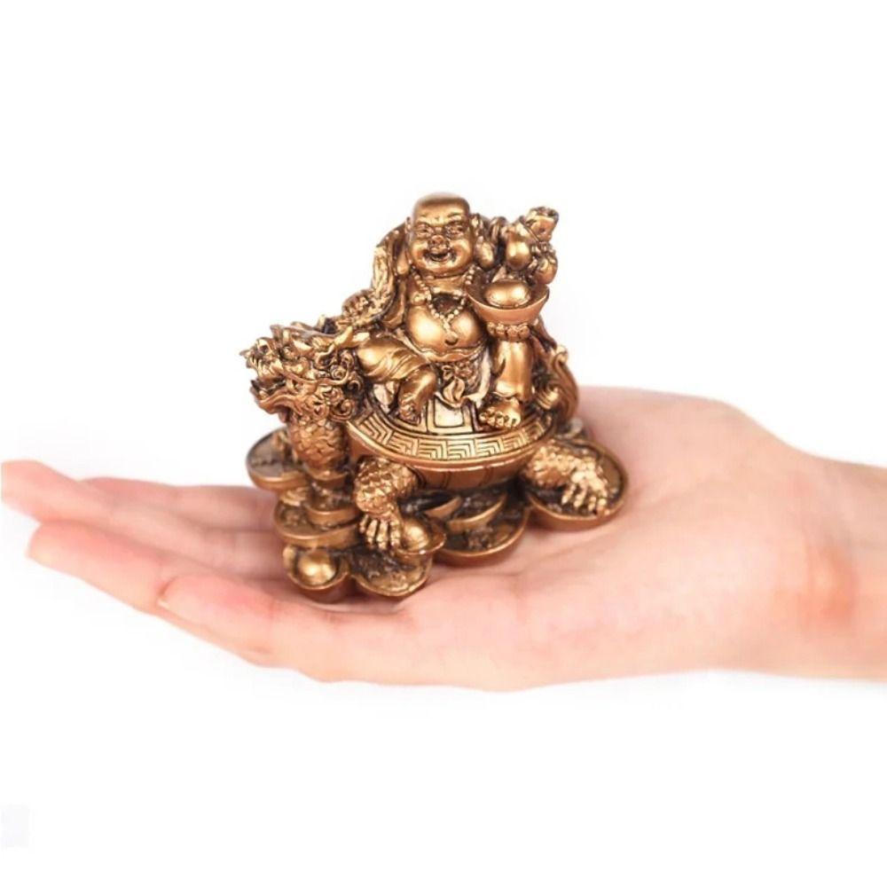 Laughing Buddha Riding Dragon Turtle Figurines Statue Feng Shui Buddha Ornaments Chinese