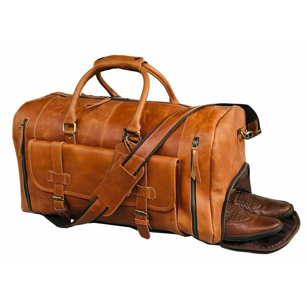 Vintage Men Real Leather Shoes Luggage Duffle Travel Gym Shoulder Bag