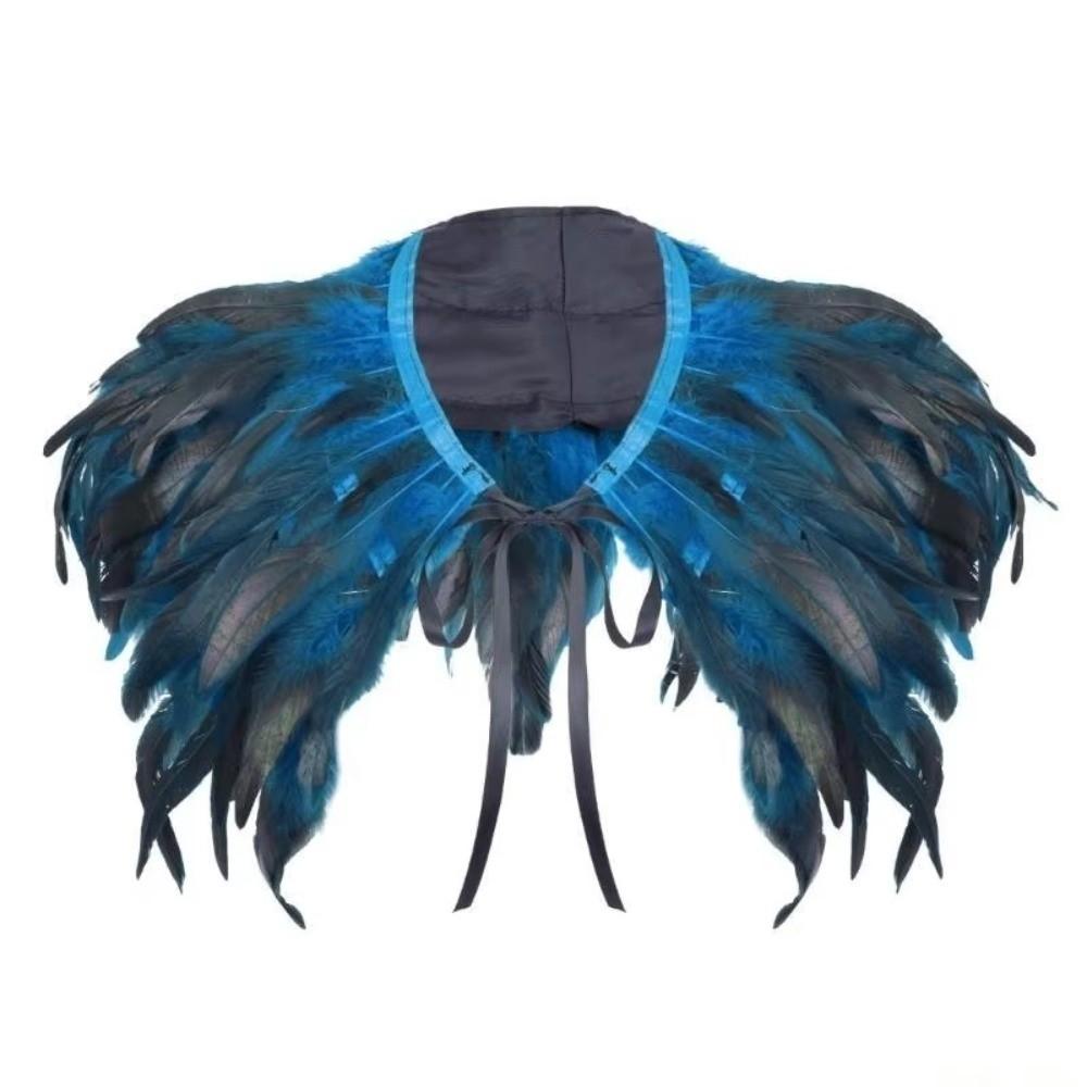 Soft Costume Feather Collar Tie Neck Gothic Shawl  Stage Performance Accessory темно-синий