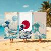 Beige Cartoon W-wave-e art Handtuch Groß Schnelltrocknend Mikrofaser weich Strandtuch für Reisen Fitness Sauna Baden Camping