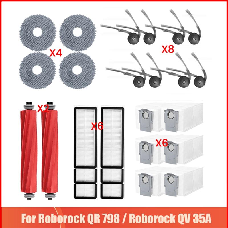 

A78E-All-In-One 26PCS Cleaning And Replacement Parts For Roborock QV 35A/QR 598/QR 798 - Brushes, Filters, And Rags