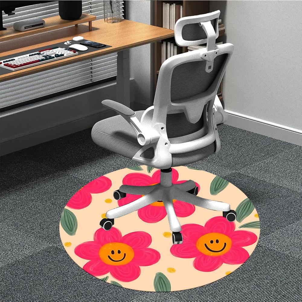 

1pc Flower Smiley Pattern Chair Carpet for Office, Non-slip, Soft and Durable Office Rug, Perfect for Office yy251226053 80cm by 80cm