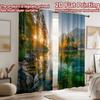 2D flat printing 2pcs Curtain Alpine Lake Sunrise Forest Mountain Reflection Digital Printed Polyester Drapes Festive Curtains